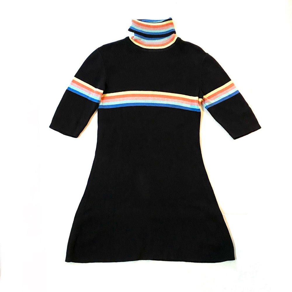 Unif Relly Mini Black Sweater Dress Rainbow Stripes Turtleneck Colorful Y2K US M